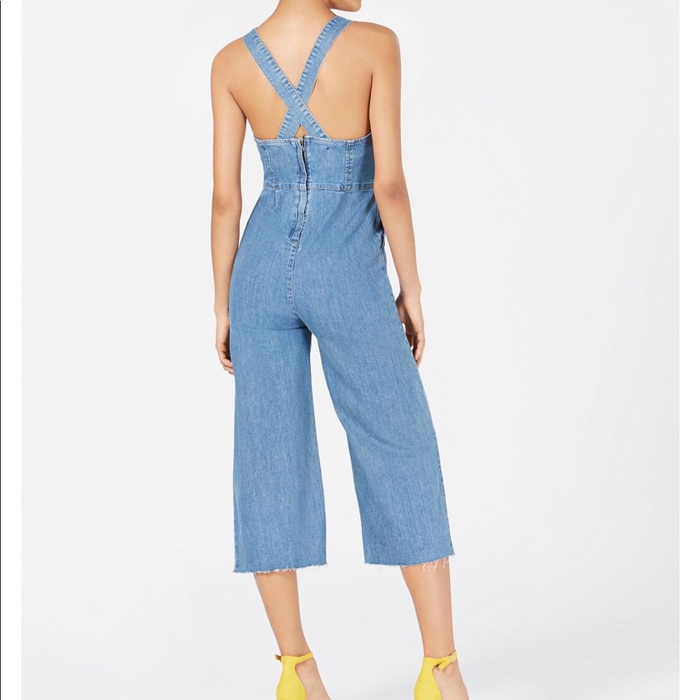 Denim wide leg cropped Jumpsuit - Picture 2 of 7
